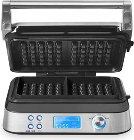 Aparat de preparat vafe Gastroback Advanced Control, 1600 W, 220 ml, 7 trepte de coacere, elemente de încălzire duble, plăci adânci, cronometru, protecție împotriva revărsării, argintiu