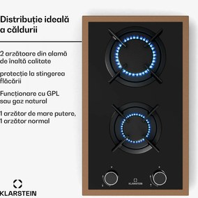 Klarstein Plită pe gaz Lumiflame, 2 arzătoare, cadru din cupru, aprindere electrică, 4,2 kW