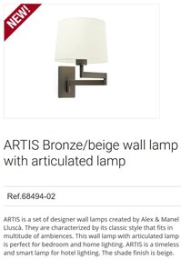 Aplica cu brat articulat design elegant ARTIS-2 bronz/bej