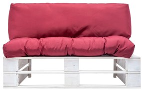 Canapea de gradina din paleti cu perne rosii, lemn de pin alb si rosu, 1