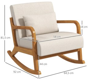 HOMCOM Fotoliu cu balansoar în design retro, din lemn cauciucat, 64,5 cm x 92 cm x 81,5 cm, Crem + Natur | Aosom Romania