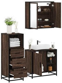 vidaXL Set mobilier de baie, 3 piese, stejar maro, lemn prelucrat