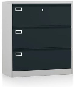 Dosar metalic cu două rânduri A4 - 3 sertare, 90 x 45 x 102 cm, încuietoare cu cilindru, antracit - ral 7016