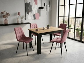 Scaun de sufragerie SPLIT VELVET cu picioare negre, roz inchis