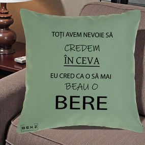 Perna Decorativa Eu Cred ca mai Beau o Bere, 40x40 cm, Verde, Husa Detasabila, Perna Inclusa, BEKZ®