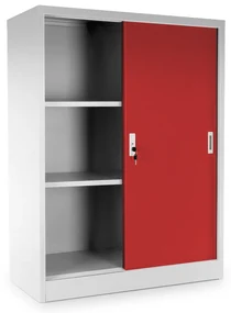 Dulap metalic universal mediu cu uși glisante 90 x 40 x 120 cm, încuietoare cilindrică, roșu - ral 3000