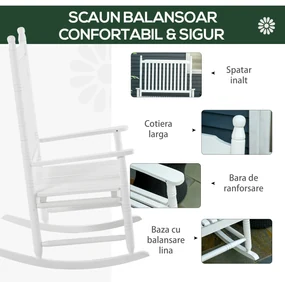 Outsunny Bancă Balansoar cu 2 Locuri din Lemn de Plop, Design Clasic, Alb | Aosom Romania