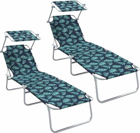 vidaXL Șezlong 2 pcs Verde 58 x 188 x 77cm Poliester