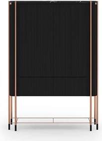 Bufet lemn masiv Înalt Calista Negru-Rose Gold L 104 x A 50 x H 150 cm - Marmura naturala