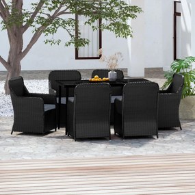3099544 vidaXL Set de masă pentru grădină, 7 piese, cu perne, negru