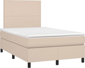 vidaXL Pat box spring cu saltea, cappuccino, 120x190cm piele ecologică
