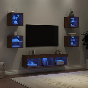 3216589 vidaXL Unități de perete TV cu LED-uri, 7 piese, stejar maro, lemn