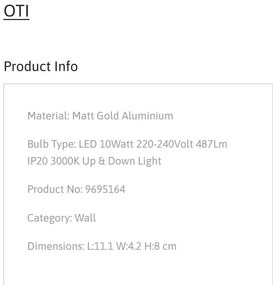 Aplica LED iluminat ambiental Up &amp; Down OTI aurie, NVL-9695164