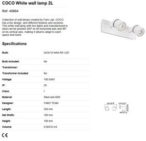 Aplica cu 2 spoturi directionabile design minimalist COCO alba