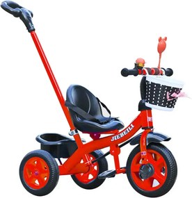 Tricicleta cu pedale si maner parental pentru copii 2-5 ani, NBW, cos tip rachita cu fundita si cos spate, Rosu