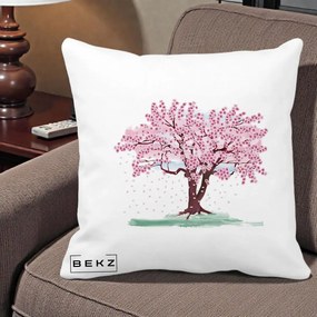 Perna Decorativa Cires Inflorit Acuarela, 40x40 cm, Alba Mata, Husa Detasabila, Perna Inclusa, BEKZ®