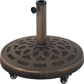 Outsunny Bază Rotundă pentru Umbrelă de Terasă cu Roți, Bază din Rășină de 21 kg, Suport Robust pentru Stâlpi de 3,3/3,8/4,8 cm pentru Exterior, Grădină, Marginea Piscinei, Bronz | Aosom Romania
