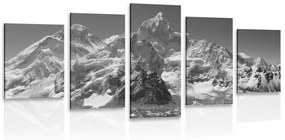 Tablou 5-piese vârf de munte frumos în design alb-negru