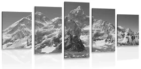 Tablou 5-piese vârf de munte frumos în design alb-negru