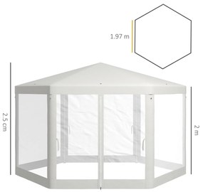 Outsunny Pavilion 4x4 m de Gradina Hexagonal cu Pereti din Plasa, 2 Usi si Picioare Reglabile, Pavilion din Metal si Poliester cu Pari si Franghii