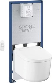 Set vas WC suspendat Grohe Sensia Rimless cu functie bideu electric alb lucios, rezervor Rapid SLX si capac softclose