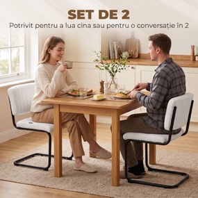 HOMCOM Set 2 Scaune de Dining Tapițate din Țesătură Teddy, Cadru Metalic Tip Sanie, Alb Crem | Aosom Romania