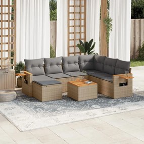 vidaXL Set canapele de grădină, 8 piese, cu perne, bej, poliratan