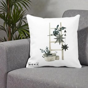 Perna Decorativa Scara Scandinavica cu Stele, 40x40 cm, Alba Mata, Husa Detasabila, Perna Inclusa, BEKZ®