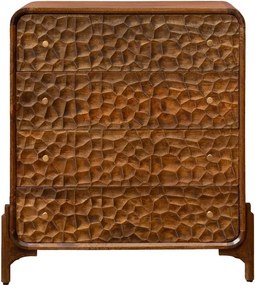Comodă din lemn de mango cu 4 sertare , natur, cu decor sculptat în relief și mânere din alamă, 120x45x99 cm, „Atlas"