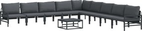 vidaXL Set de canapele pentru grădină cu pernă 10 pcs Negru Oțel