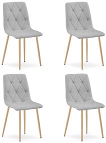 Set 4 Scaune Bucatarie/Dining Fido Material Textil Gri Deschis Picioare Metalice Finisaj Lemn