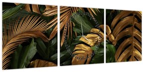 Tablou - Frunze aurii (cu ceas) (90x30 cm)