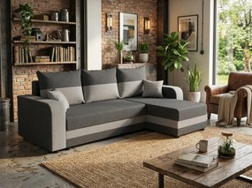 Coltar extensibil de colt VALERIO, gri inchis/gri deschis, reversibil, 238x140 cm + 2 perne GRATUIT