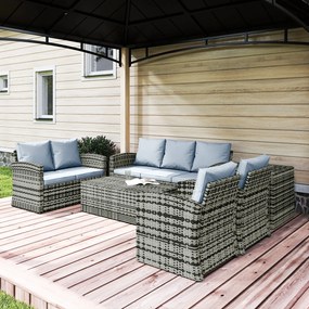 Outsunny Set de mobilier de gradina din ratan de 6 piese, canapea si 2 fotolii tapitate pentru 7 persoane, bej | Aosom Romania