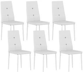 HOMCOM Set de 6 Scaune de Dining Tapizate în PU cu Spătar Înalt cu Butoane și Picioroare de Oțel Design Modern Alb | Aosom Romania