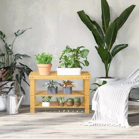 HOMCOM Pantofar tip Băncuță pentru Hol cu 3 Niveluri, 70x28x45 cm, Lemn natural | Aosom Romania