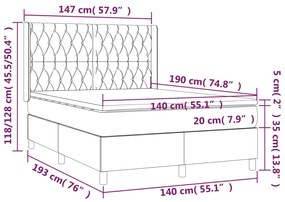 Pat box spring cu saltea, gri deschis, 140x190 cm, catifea Gri deschis, 140 x 190 cm, Design cu nasturi