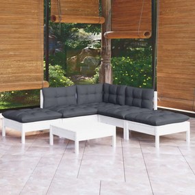 3096317 vidaXL Set mobilier de grădină cu perne, 6 piese, alb, lemn de pin