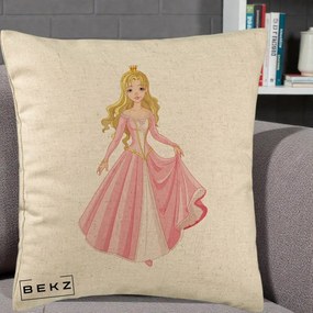 Perna Decorativa Printesa Aurora Rochie Roz, 40x40 cm, Bej, Husa Detasabila, Perna Inclusa, BEKZ®