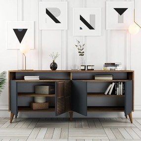 Comodă gri antracit/în culoare naturală joasă cu aspect de lemn de nuc 180x79 cm Milan – Kalune Design