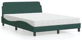vidaXL Pat cu saltea, verde închis, 140x200 cm, catifea