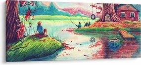 Tablou - Acuarelă, Golf într-un sat de munte (120x50 cm)