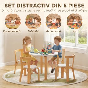 AIYAPLAY Set Masă și Scaune pentru Copii 3-8 Ani 5 piese cu Margini Rotunjite din Lemn Alb | Aosom Romania