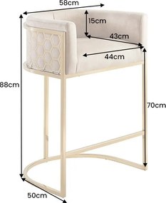 Scaun de bar ELEGANCE catifea bej, otel inoxidabil auriu