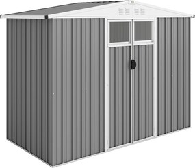 Outsunny Șopron pentru unelte de grădină din oțel zincat cu 2 uși, 246x117x180 cm, Gri deschis | Aosom Romania