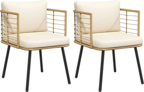 vidaXL Scaune de grădină 2 buc cu perne din poliratan natural