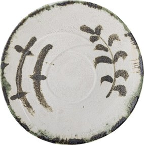 Platou decorativ din ceramică artizanală, alb, cu motiv botanic și bordură decorativă, 44x6 cm, „Hadyn"