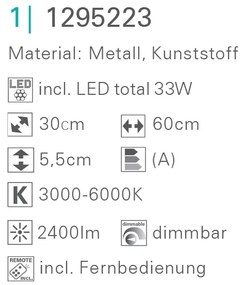 Plafoniera dimabila cu iluminat LED si telecomanda Sorrent 30x60cm 1295223 NV