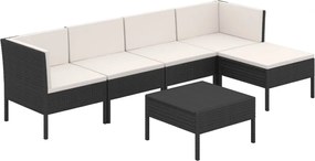 vidaXL Set mobilier de grădină cu perne, 6 piese, negru, poliratan