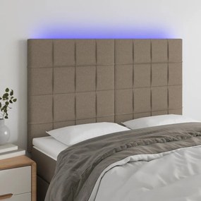 3122426 vidaXL Tăblie de pat cu LED, gri taupe, 144x5x118/128 cm, textil